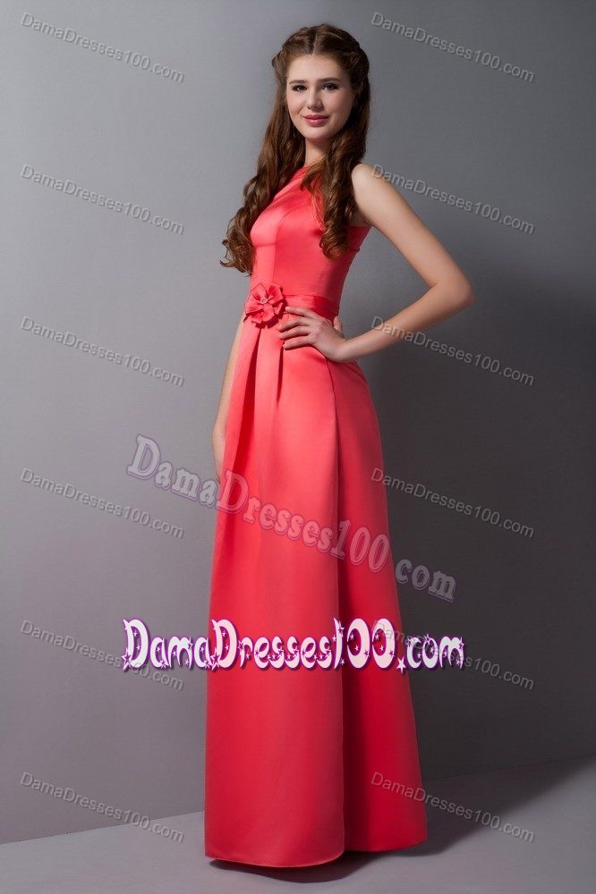 Rust Red Column High Neck Party Dama Dresses with Waist Accented