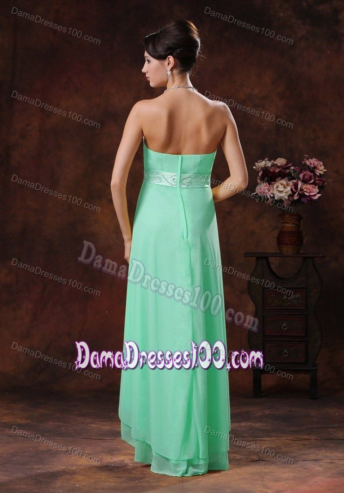Apple Green Short at Back Long in Front Dama Quinceanera Dresses with Belt