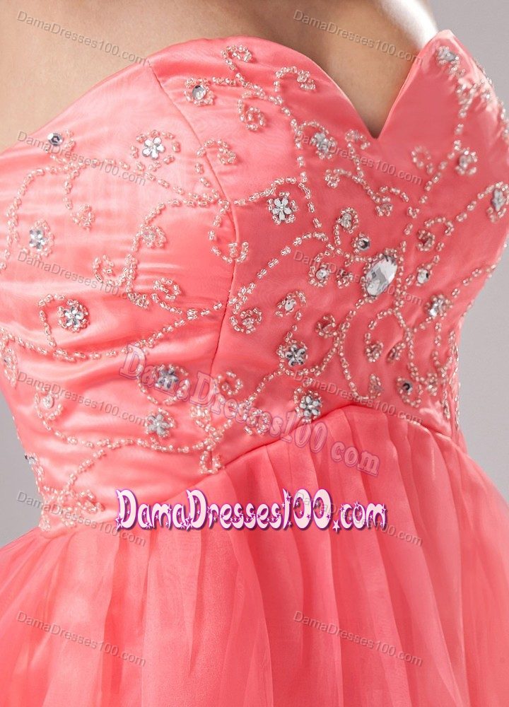 Sweetheart 15 Dresses For Damas with Beading in Watermelon Red