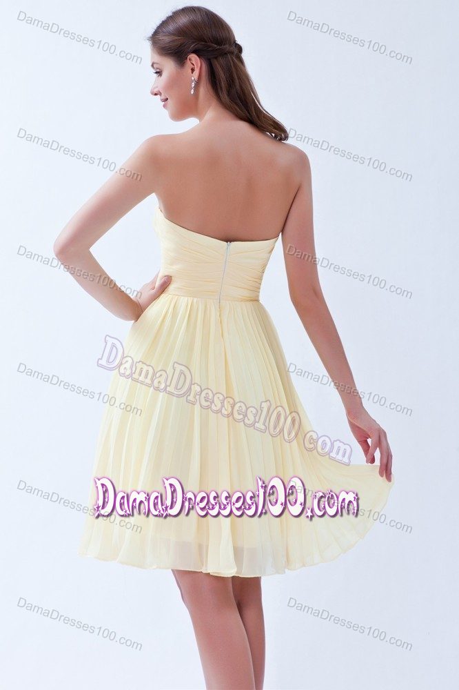 Light Yellow Sweetheart Chiffon 15 Dresses For Damas with Pleats