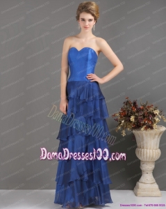 2015 Blue Sweetheart Dama Dresses with Ruffled Layers