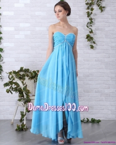 2015 Gorgeous Long Dama Dresses with Ruching and Beading