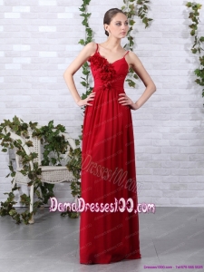 Spaghetti Straps Long Dama Dresses with Ruching and Hand Made Flowers