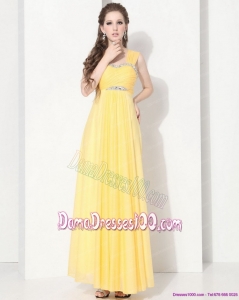 2015 Floor Length Long Dama Dresses with Ruching and Beading