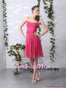 Beading Spaghetti Straps Ruching Coral Red Fabulous Dama Dresses for 2015