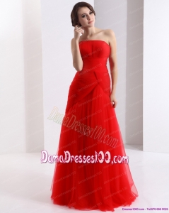 Classical Strapless Floor Length Ruching Dama Dresses in Red