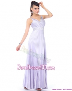 Elegant 2015 Empire V Neck Dama Dresses with Pleats and Beading