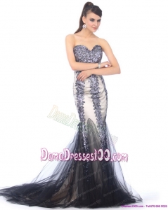 Elegant 2015 Sweetheart Mermaid Dama Dresses with Beading and Brush Train