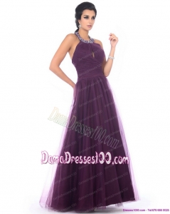 Gorgeous 2015 Halter Top Dama Dresses with Ruching and Beading
