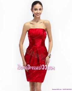 Most Popular Strapless Ruching Fabulous Dama Dresses in Red