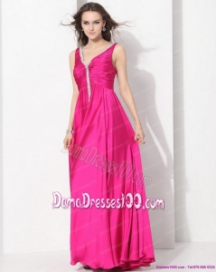 Perfect Hot Pink Long Dama Dresses with Beading and Ruching