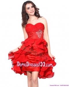Red Ruching Sweetheart Fabulous Dama Dresses with Beading and Ruffles