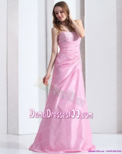 2015 Exclusive Baby Pink Sweetheart Long Dama Dress with Beading and Ruching