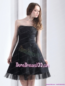 2015 Romantic Strapless Black Fabulous Dama Dresses with Ruching and Beading