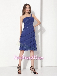 Beaded One Shoulder Knee Length Plus Size Dama Dresses with Ruffled Layers