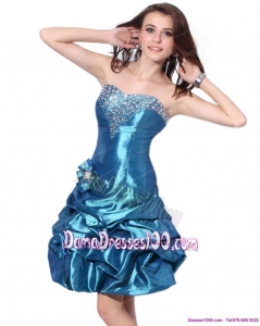 Beading Strapless Plus Size Dama Dresses with Pick Ups and Hand Made Flower