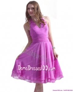 Perfect Halter Top Knee Length 2015 Plus Size Dama Dresses with Ruching