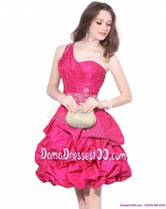 Perfect One Shoulder Beading Fabulous Dama Dresses with Pick Ups