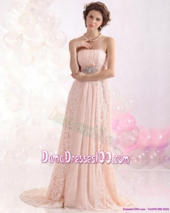 Popular Strapless Sequins and Lace Fabulous Dama Dresses with Brush Train