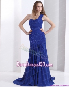 Pretty 2015 One Shoulder Long Dama Dress with Ruching and Beading