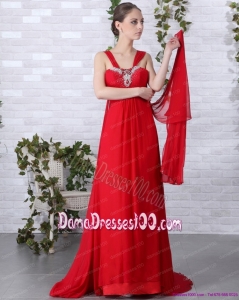 2015 Beautiful Empire Red Plus Size Dama Dress with Brush Train and Beading