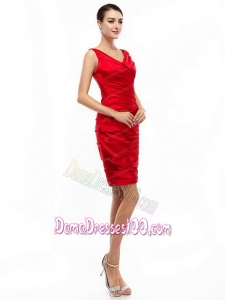 2015 Elegant Mini Length Red Plus Size Dama Dresses with Ruching