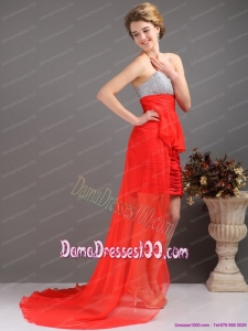 Brush Train Red High Low Dama Dresses with Ruching and Beading