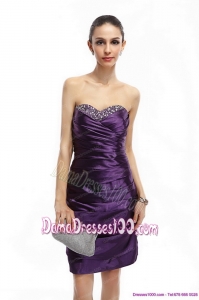 Sweetheart Mini Length Plus Size Dama Dresses with Ruching and Beading