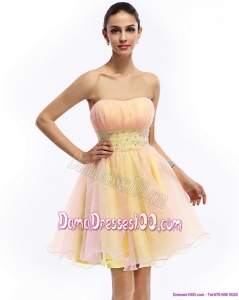 2015 Beautiful Strapless Multi Color Dama Dresses with Beading and Ruching