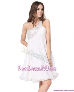 Free and Easy One Shoulder Beading Dama Dresses in White