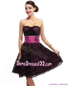 Lovely Sweetheart Mini Length Dama Dress with Lace and Hand Made Flowers