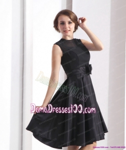2015 Perfect Black Knee Length Dama Dress with Bowknot