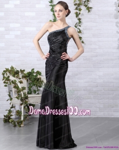 Elegant 2015 One Shoulder Black Dama Dress with Beading