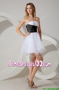 Luxurious Beaded White and Black Short Dama Dress in Organza