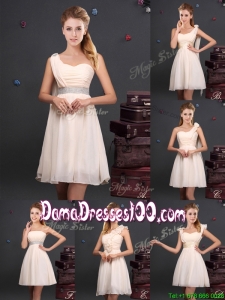Discount Empire Chiffon Ruched Short Dama Dress in Champagne
