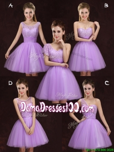 Fashionable Lilac Short Dama Dress with Lace and Ruching