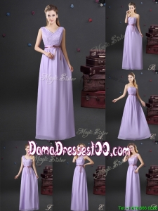 Simple Chiffon Lavender Long Dama Dress with Lace and Belt