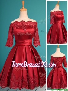 Romantic Off the Shoulder Half Sleeves Dama Dress with Lace and Belt