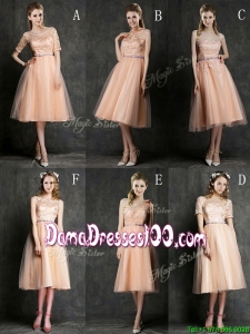 Best Selling Sashed Peach Dama Dress in Knee Length