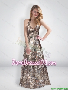 Elegant A Line Halter Top Multi Color Camo Dama Dresses with Brush Train