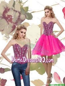 2015 Cheap A Line Hot Pink Group Buying Dama Dresses with Beading