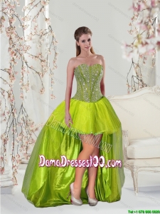 2015 Inexpensive Yellow Green Group Buying Dama Dresses with Beading