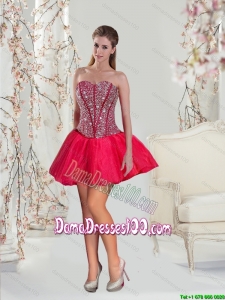 2015 Junior Mini Length Red Dama Dresses with Beading