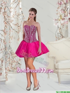 2015 Luxurious Beading Hot Pink Group Buying Dama Dresses