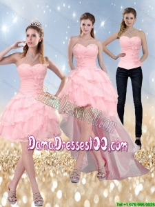 2015 New Style Sweetheart Baby Pink Group Buying Dama Dresses with Ruffled Layers and Beading