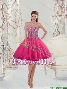 2015 Sweetheart Hot Pink Sequins and AppliquesGroup Buying Dama Dresses