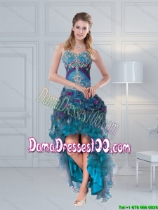 2015 Winter Beautiful Straps Multi Color Dama Dresses with Embroidery and Hand Made Flower
