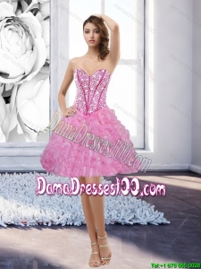 Beautiful 2015 Summer Rose Pink Sweetheart 2015 Dama Dresses with Beading and Ruffles