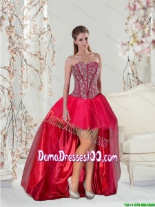 Fashionable High Low Beading Red Group Buying Dama Dresses