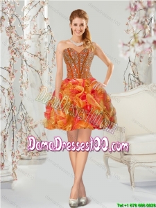 Luxurious Beading and Ruffles Multi-color Group Buying Dama Dresses for 2015